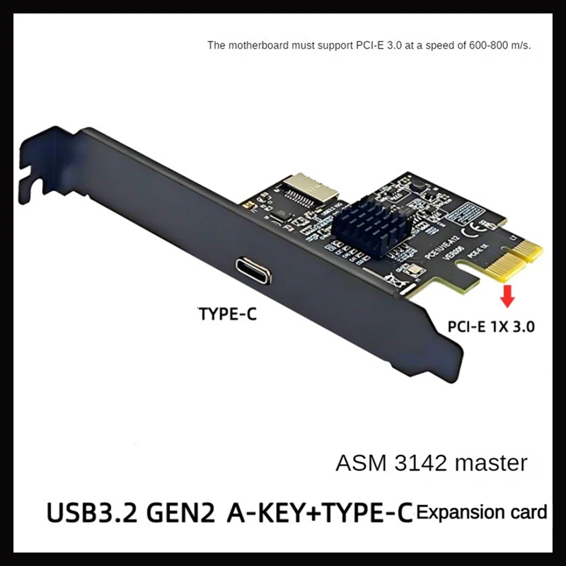 Cartão de Expansão para Desktop, PCI-E 1X para Type-E Plus, Type-C, USB 3.2, GEN2, 10Gbps, Chip ASM3142