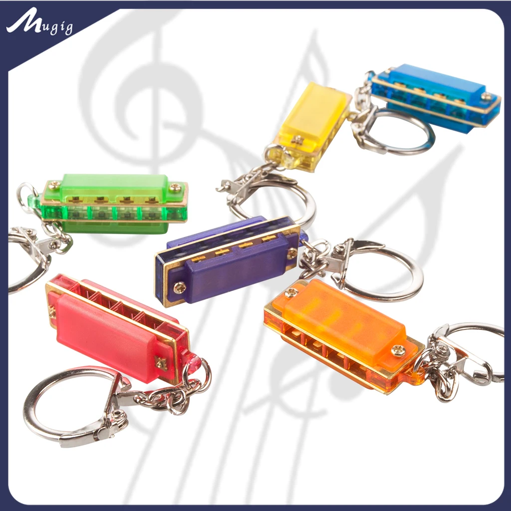 

6 Colors 4 Hole 8 Tone Harmonica Key Chain ABS Cover+Brass Reed With Bright Sound Small And Easy To Play High Sensitivity