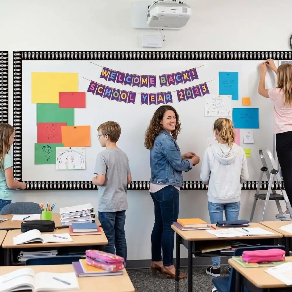 Self Adhesive Bulletin Board Border 10m Waterproof Classroom Border Trim Easy to Cut Books and Bows Pattern