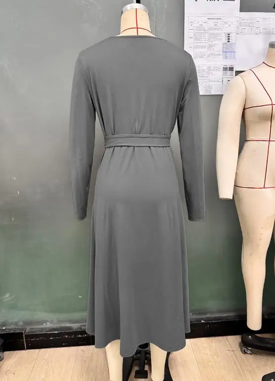 فستان خريفي أنيق بأكمام طويلة وحزام للنساء، مزاج عصري وبسيط، فستان على شكل حرف A بقصة ضيقة #5