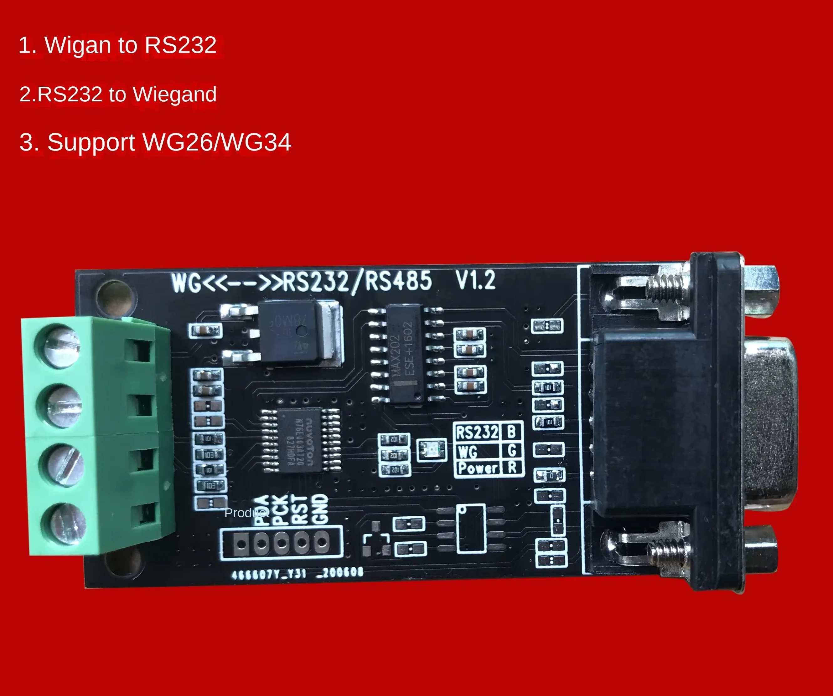 Wiegand Converter, RS232/RS485/TTL, Text Input and Output Support WG26/34