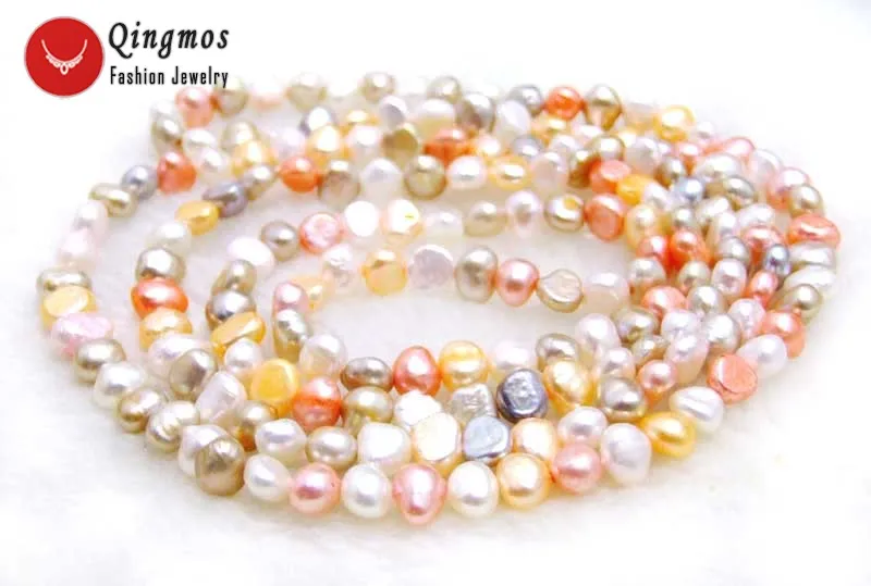 Qingmos Fashion 6-7mm Baroque Natural Freshwater Multicolor Pearl Necklace for Women Long Necklace 40
