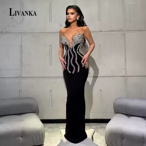 LIVANKA Classic Rhinestones Evening Dress for Woman Mermaid Special Event Dress Saudi Arabric Vestidos De Noche Customized
