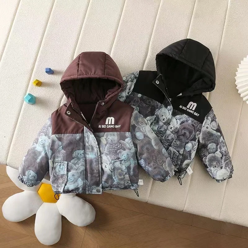 2-10Y Kids Outwear Jacket Boy Winter Thickened Velvet Warm Cotton Padded Clothes Cartton Boutique Christmas Sport Casual Coats