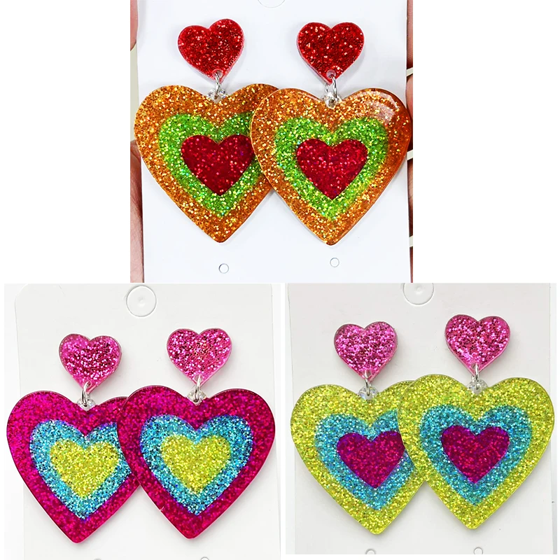 أقراط عيد الحب الجديدة خمر متعدد الألوان الفلورسنت اللون المتناقضة الحب أقراط عصر الخوخ القلب أقراط الحفلات