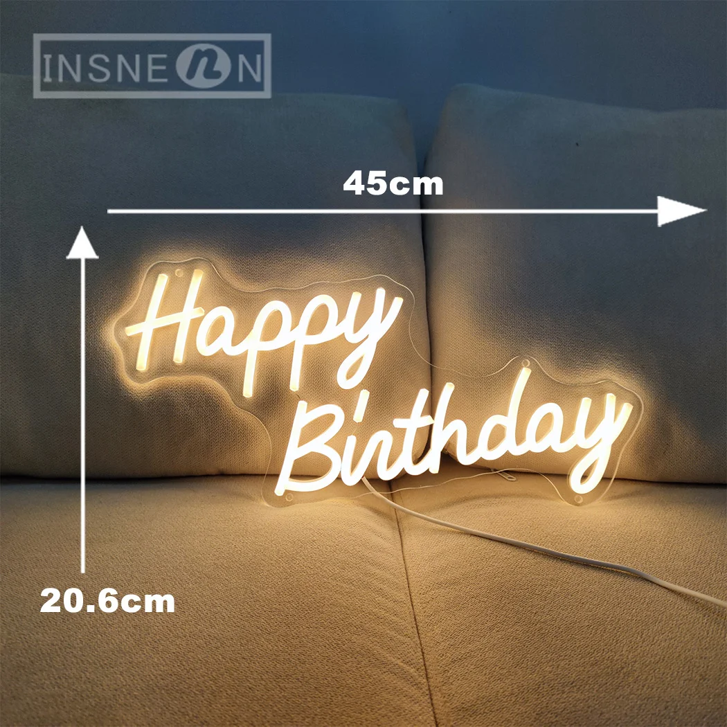 Happy Birthday Neon Sign LED Birthday Party Wall Decor Room Decor LED Light Signs Neon Lights Home Decoration Lamp USB-powered