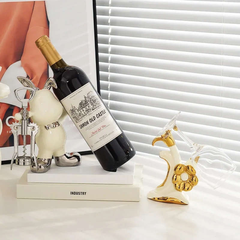 

Nordic Rabbit Wine Rack Holder: Ceramic Entryway Decor, Luxury TV Cabinet Accessory, Minimalist Housewarming Gift Art