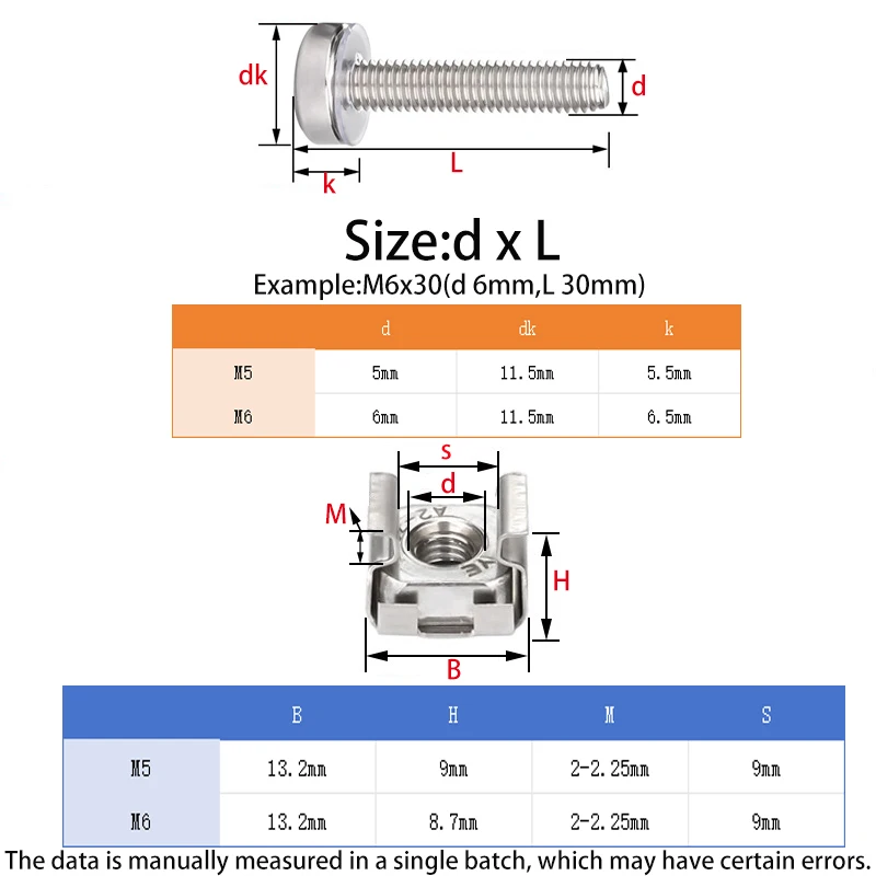 M5 M6 Cabinet Screws Rack Mount Cage Nuts Screw Combination Set SS304 For Network Server Chassis Distribution Shelves Routers