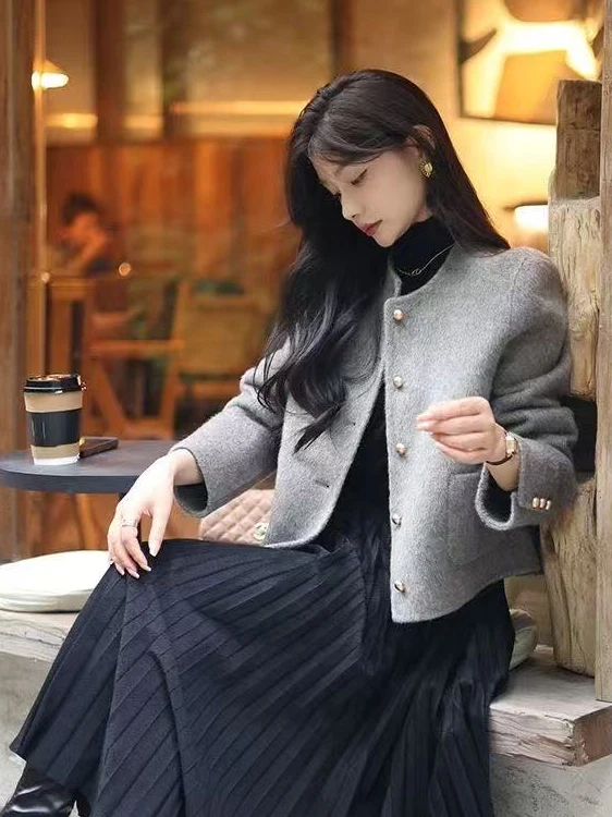 

ay Korean Sle Small Fraance Sle Women's Coat Single Face Wool Autumn New High Sense ature Coat Long Sve Button
