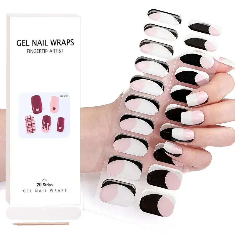 Semi-Cured Gel Nail Patch Adhesive Waterproof  Long Lasting Full Cover Nail Gel Wrap Manicure Gel Nail Sticker for UV Lamp