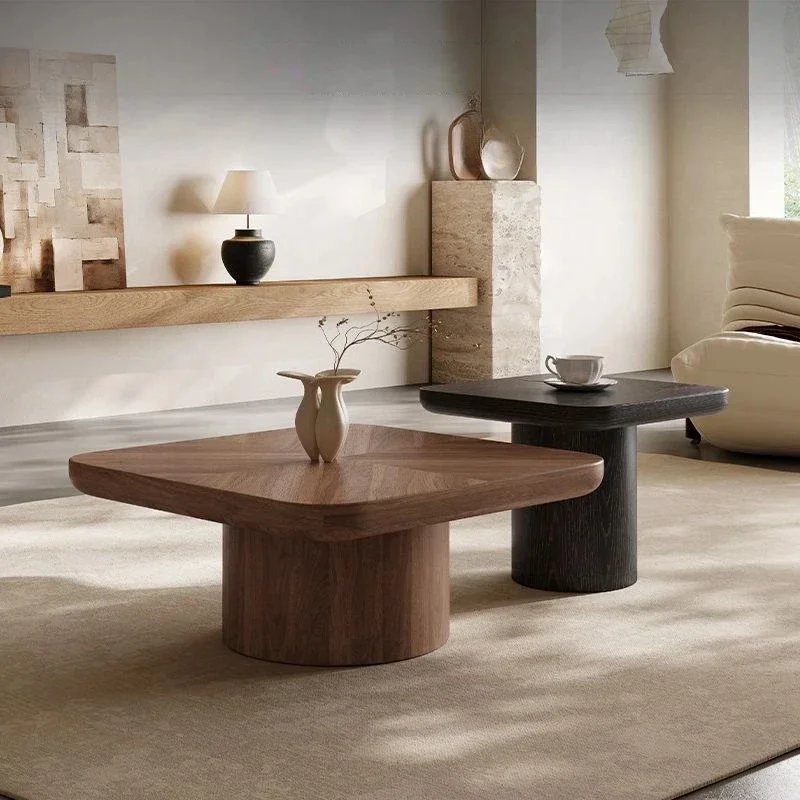 Combinazione di tavolini da caffè di design medievale in noce quadrata per la casa, soggiorno, piccolo appartamento, minimalista