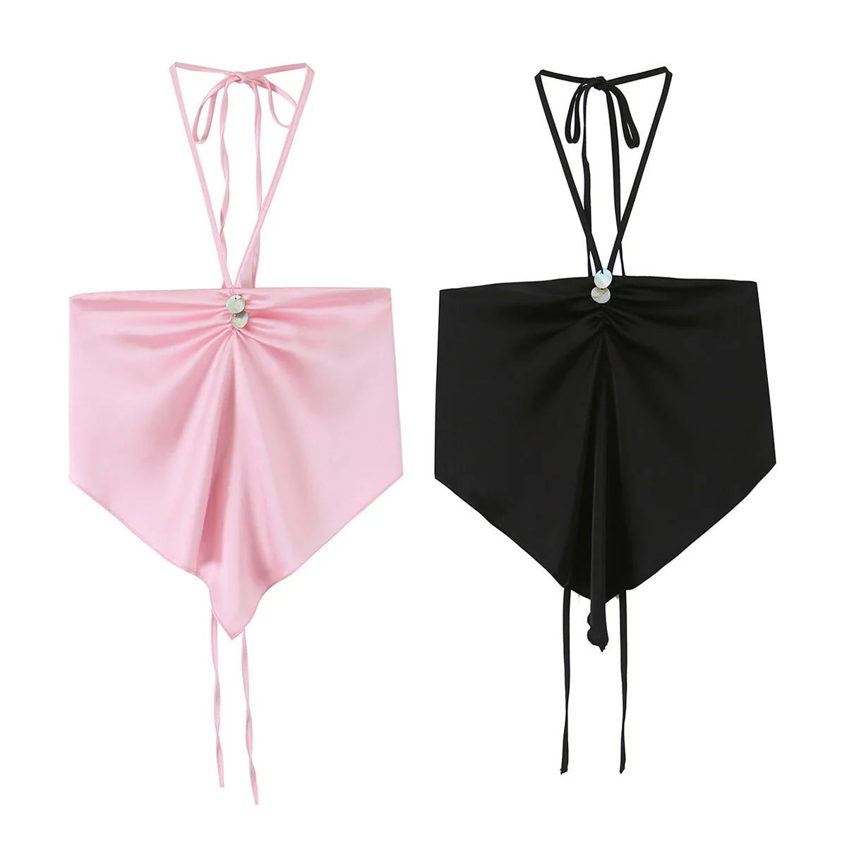 Cross Border Temperament Silk Texture Hanging Neck Collar Short Top