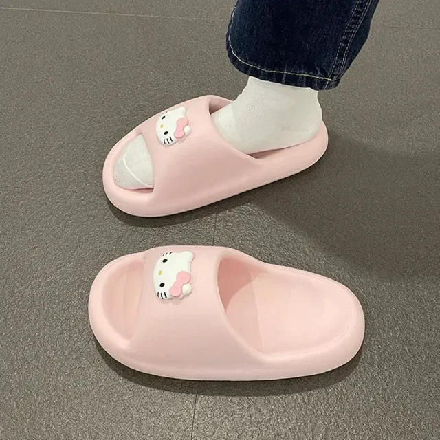 Sanrio Slippers Hello Kitty Soft Flat Shoes Women Cartoon Cute Home Slippers Anti Slip Female Summer Sweet Sandals Casual Shoes