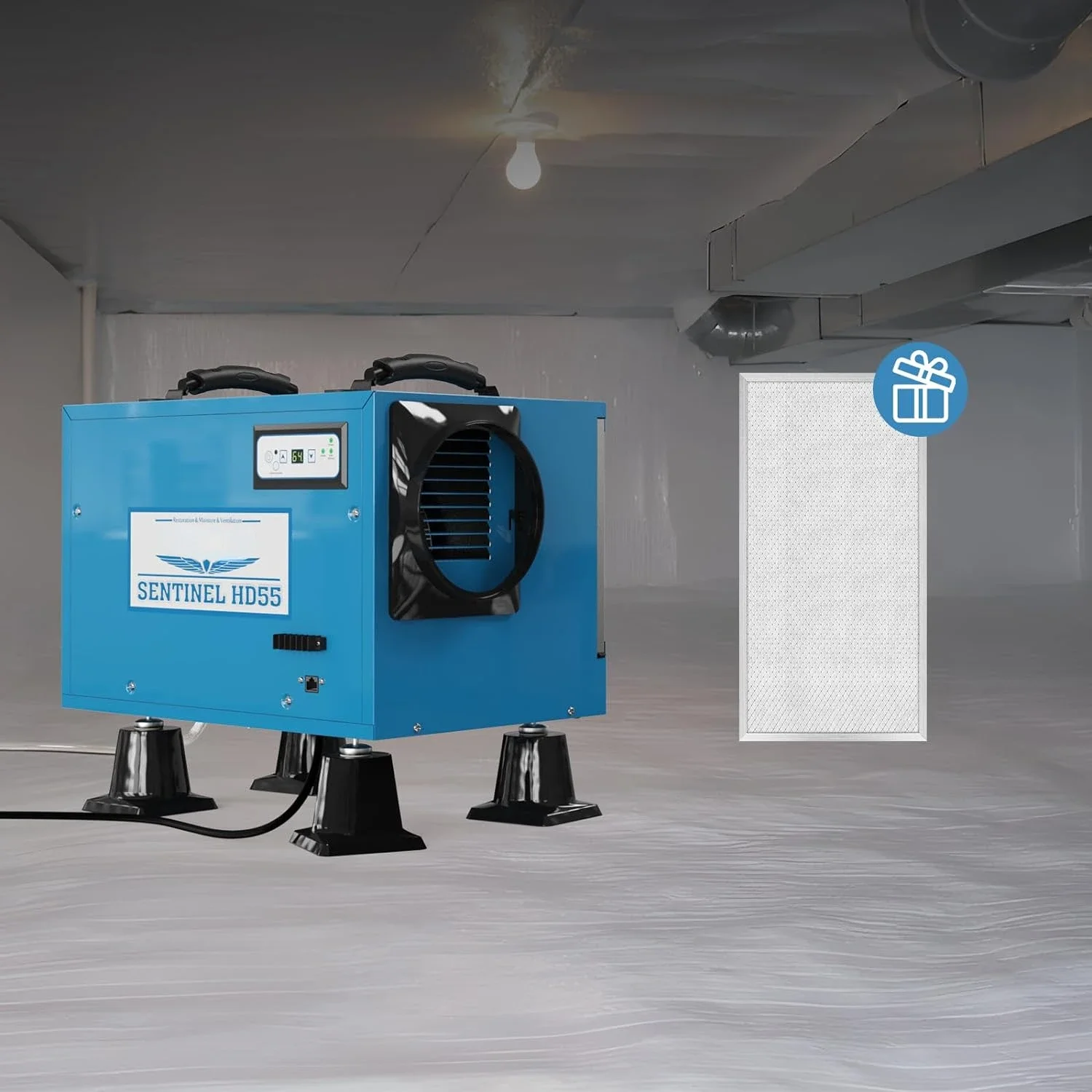 Commercial Dehumidifier 113 Pint, with Drain Hose for Crawl Spaces, Basements, Industry Water Damage Unit