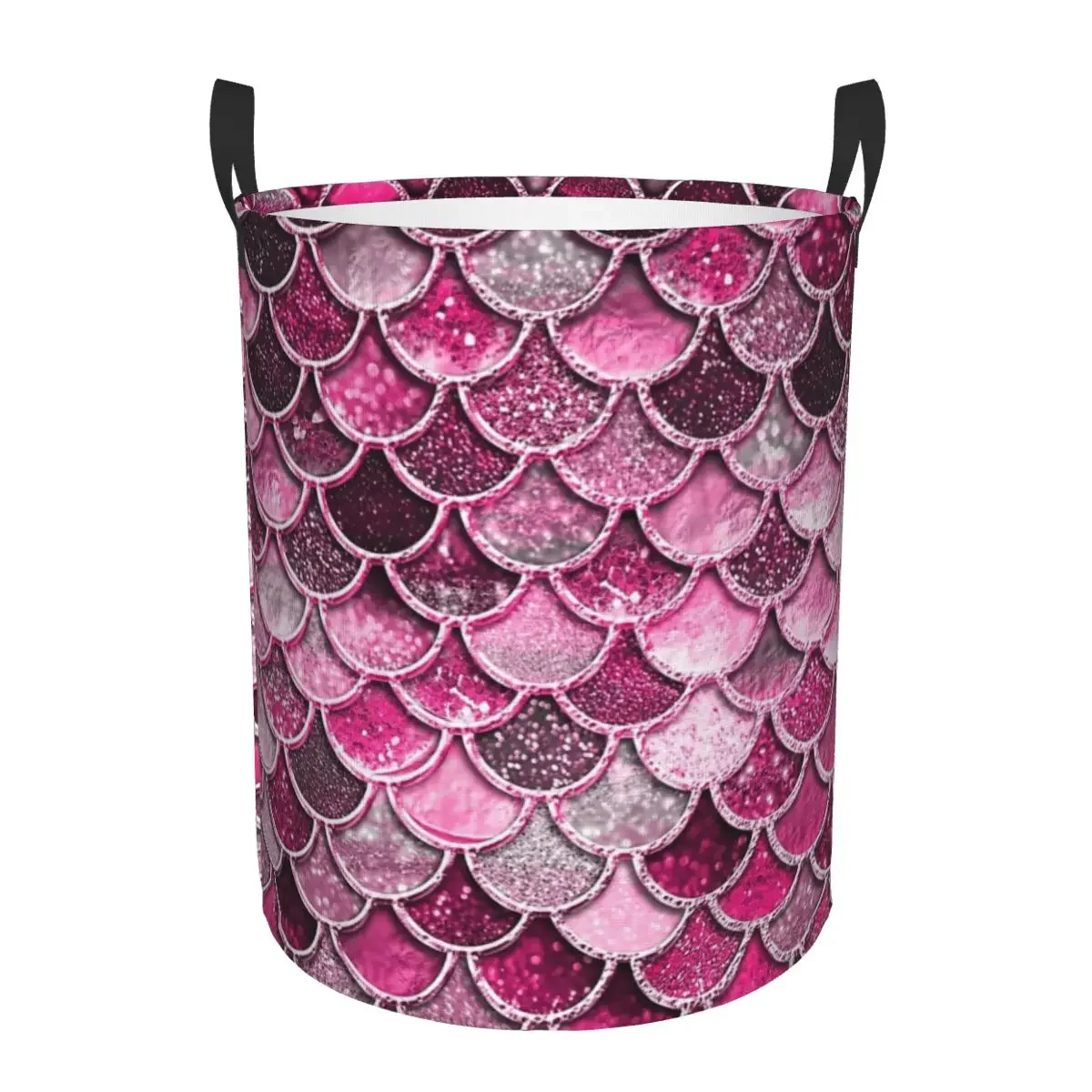 Pink Purple Magenta Glitter Mermaid Scales Foldable Laundry Baskets Dirty Clothes Sundrie Storage Basket Large Waterproof Bucket