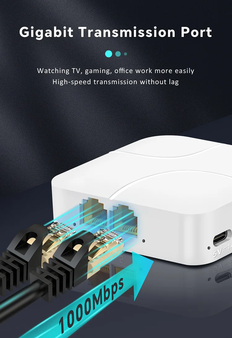 อะแดปเตอร์ตัวแยก Rj45อินเทอร์เน็ตกิกะบิตสายเคเบิลเครือข่ายอเนกประสงค์ความเร็วสูง1ถึง2 USB