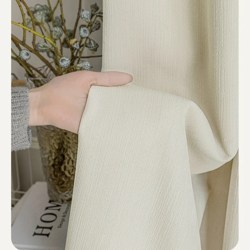 Custom Size French Chenille Cream White Velvet Curtain Modern Simple Blackout Curtains for Living Dining room Bedroom Tulle