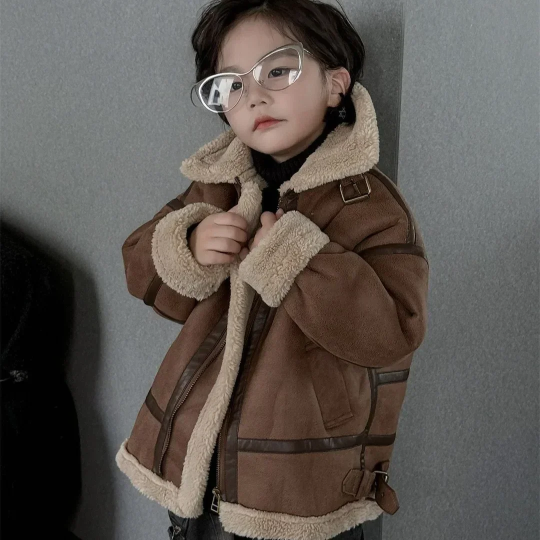 Children Clothing Korean Style Fashion Casual Lamb Wool Coat 2024 Winter New Boys Girls Fleece Thickened All Matching Jacket