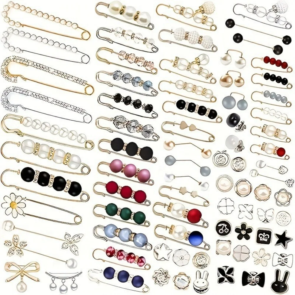40-Pack Mixed Style Anti-exposure Brooch Button Set, Exquisite Versatile Style, Suitable for Waist Cinching / Neckline Security