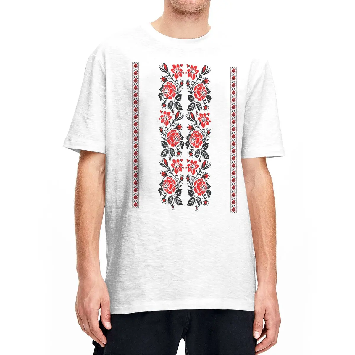 Novelty Ukrainian National Embroidery Flowers T-Shirt Men 100% Cotton T Shirt Vyshyvanka Gift Tee Shirt Plus Size Clothes