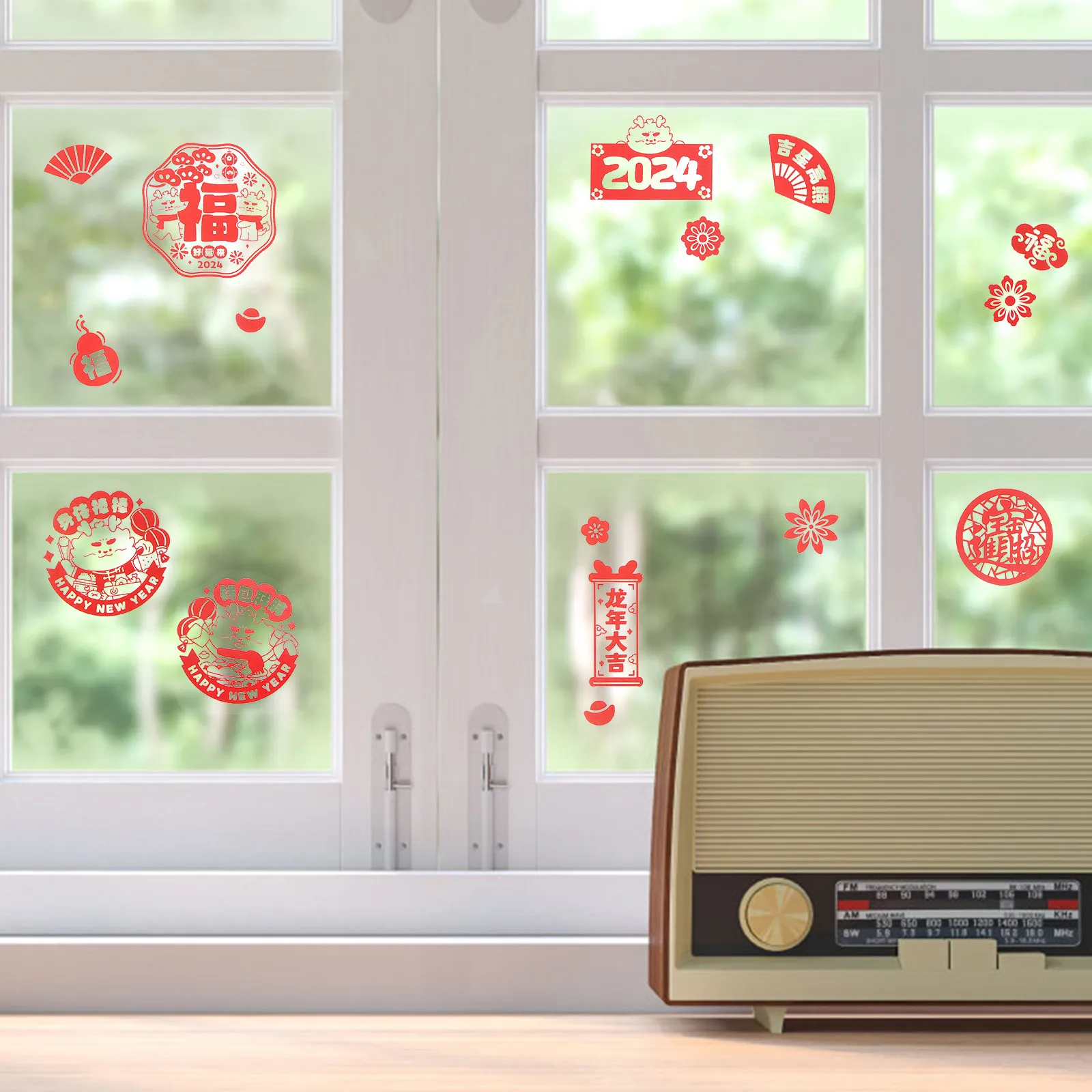 

2024 Dragon Year Mini Stickers PVC Chinese New Year Window Decals Festive Spring Festival Decoration for Glass Door Photo Frame