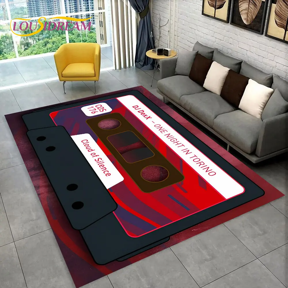 

Retro Music Cassette Tape Pattern Area Rug Large,Carpet Rug for Living Room Bedroom Sofa Doormat Decoration,Non-slip Floor Mat