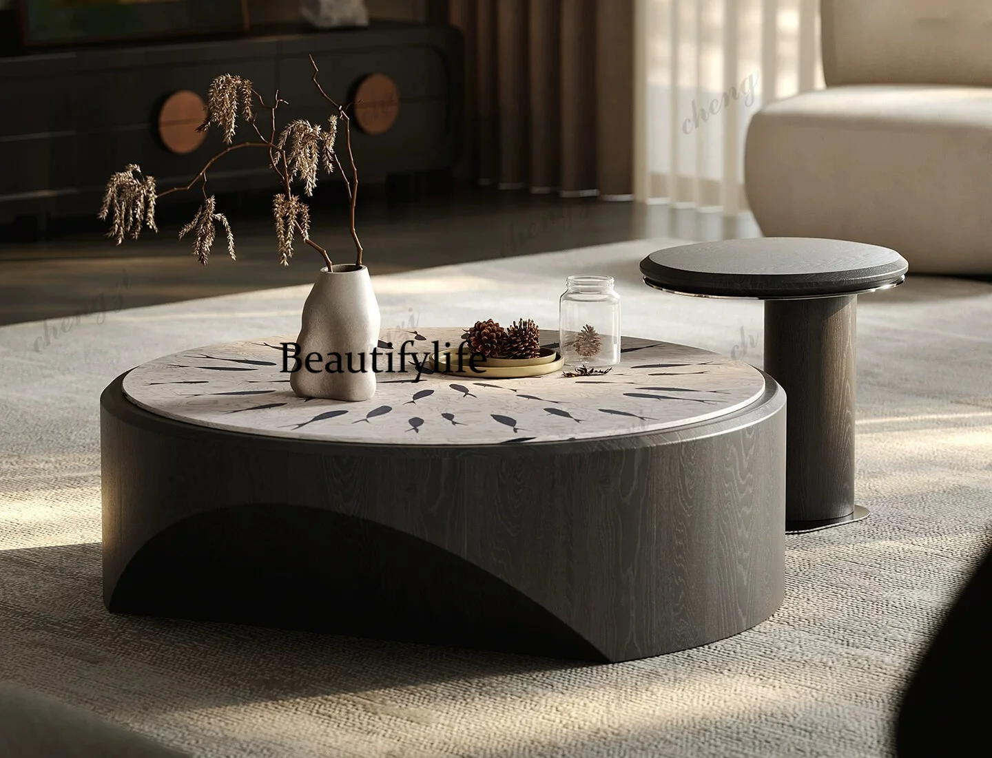 Medieval style, coffee table combination, quiet wind, high-end sense of living room, small apartment for home use