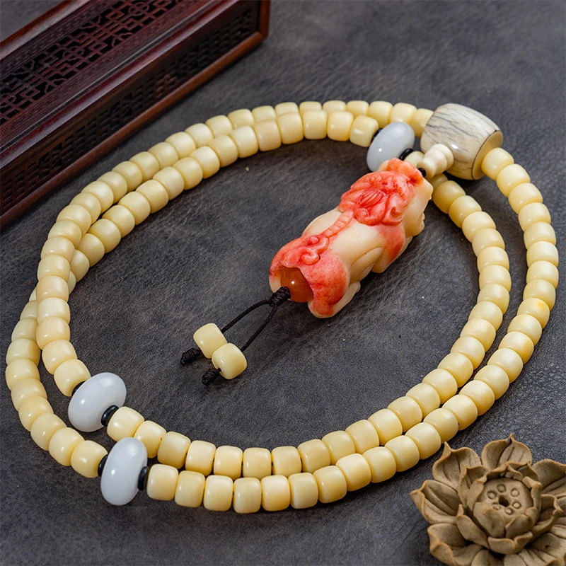 

Camel bone, deer bone, cow bone, natural color 108 Buddhist beads, barrel beads, round beads, Buddha head beads, "No Worries" am