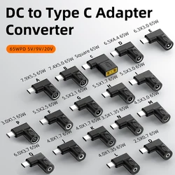 ​65W DC to USB C PD Power Adapter Converter 5.5X2.5 7.4X5.0 4.5X3.0mm Laptop Charger to Type C Connector for Xiaomi Samsung