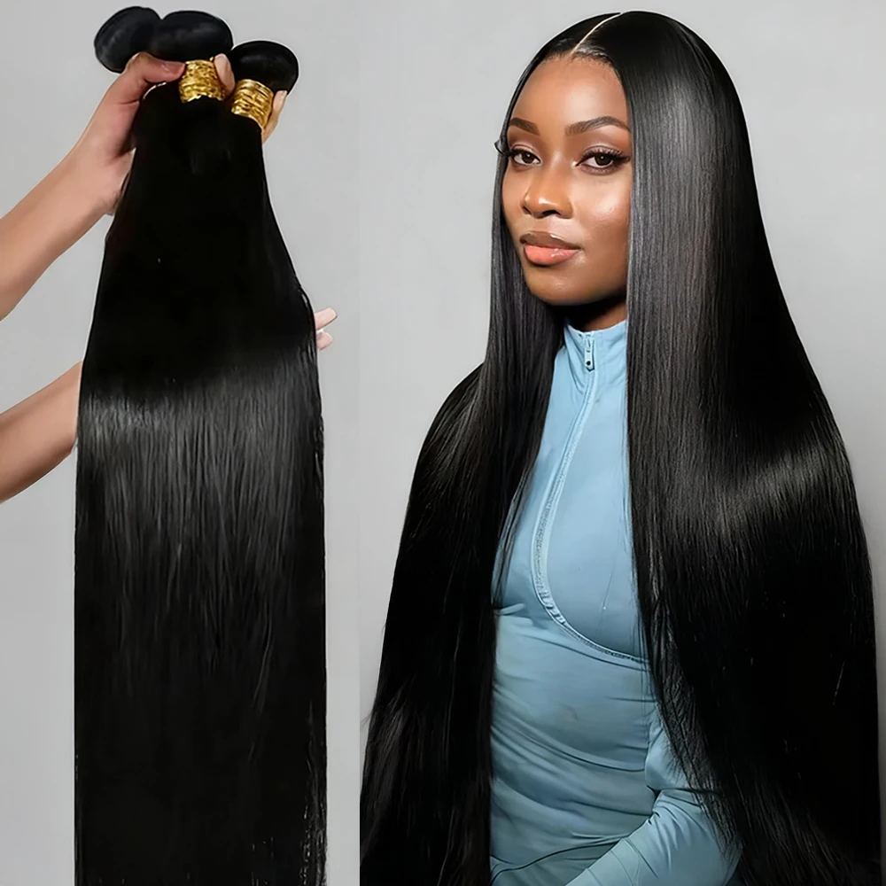 

30, 40 дюймов, бразильские необработанные девственные необработанные 100% человеческие волосы для наращивания, прямые 3, 4 пучка волос с двойным утком, объемное плетение волос