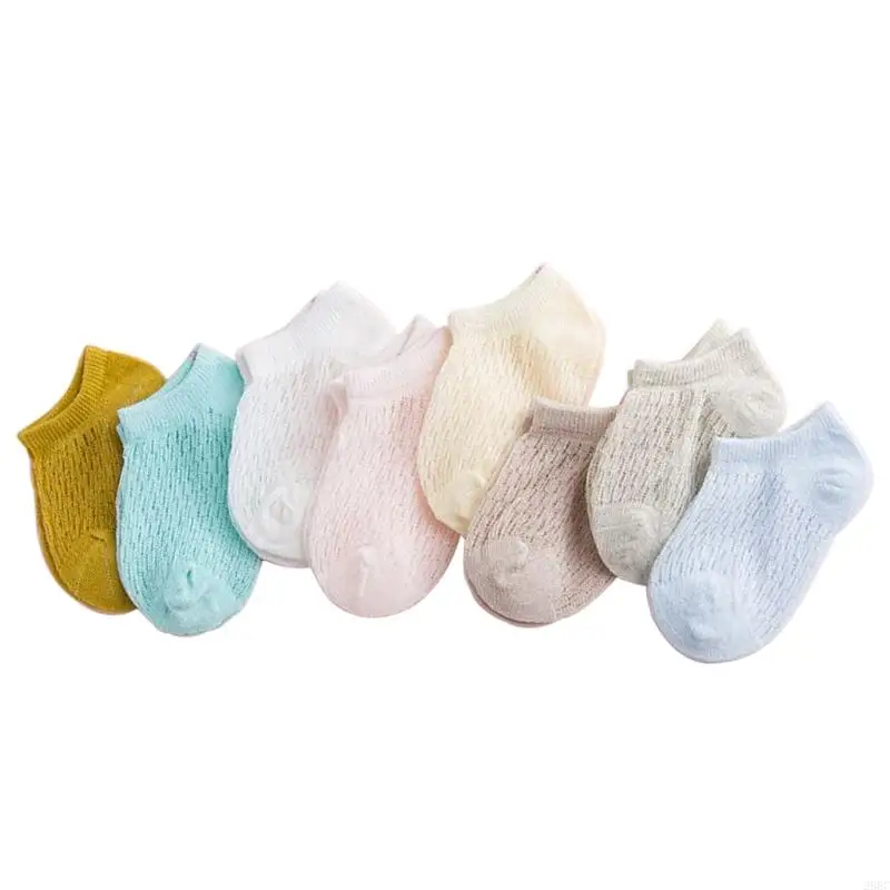 28EC Summer Baby Short Ankle Socks Mesh Thin Cotton Unisex Solid Color Hollow Toddler