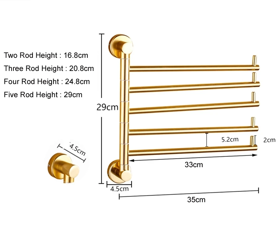 Imagem -05 - Pólo Duplo Multi Toalheiros de Banho Toalheiros de Rotação Dourada Gancho de Bronze Trilho do Banheiro 35cm Estilo Europeu
