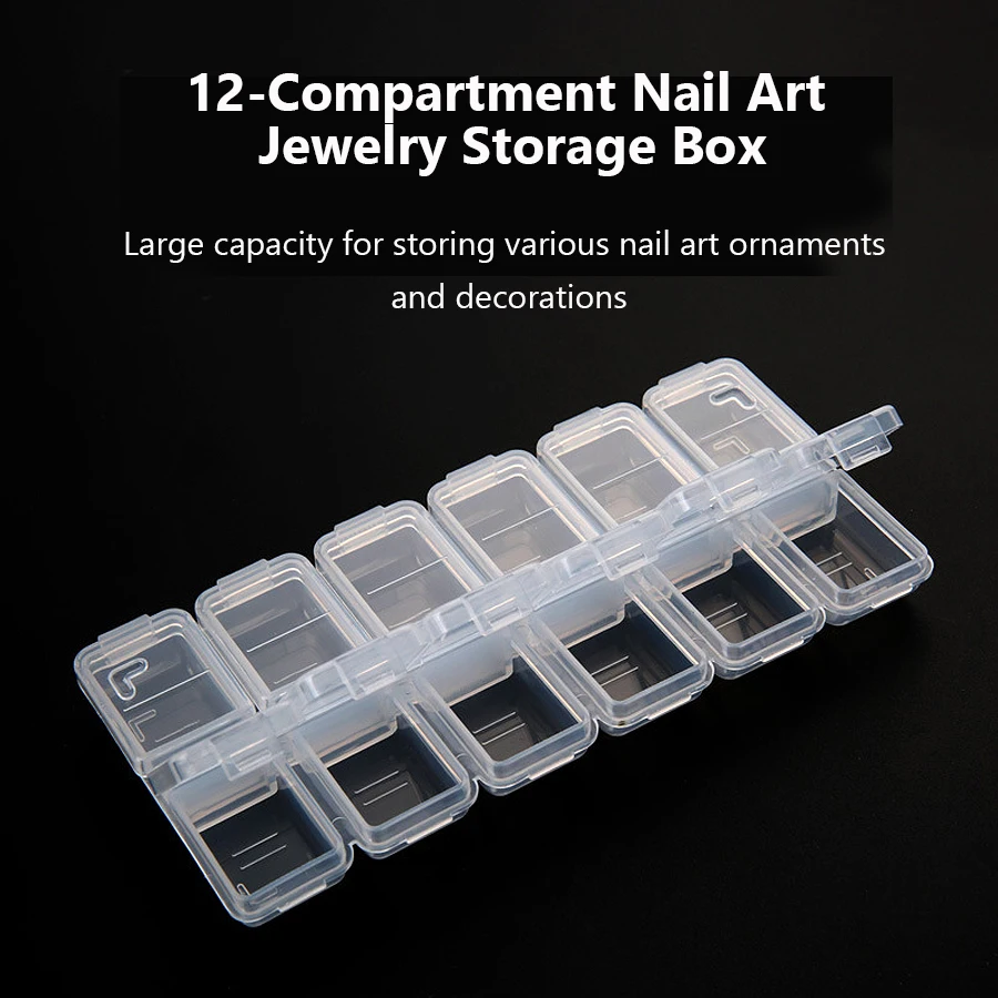 12 Compartments Plastic Rhinestone Organizer Container Case, Nail Art Tool Jewelry Storage Box, Beads Parts Containers