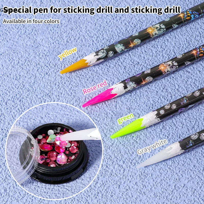 

1pcs Crayon Wax Dotting Pen Pencil Nail Art Self-adhesive Rhinestones Gems Drilling Picking Picker Tips Manicure Tools