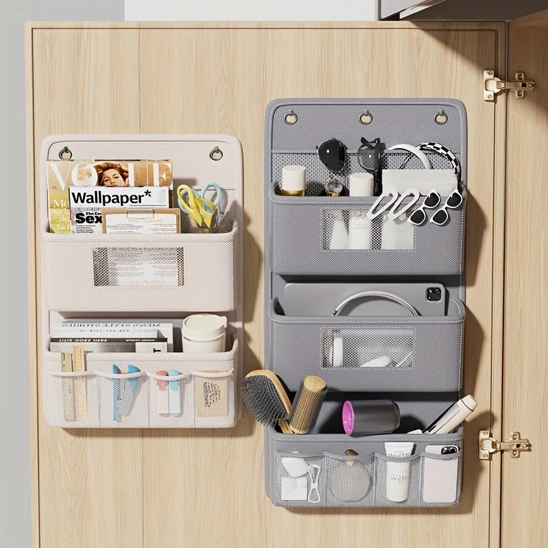 1pc creative fabric cosmetics storage door behind multi-layer fabric hanging bag finishing bag dormitory storage bag debris