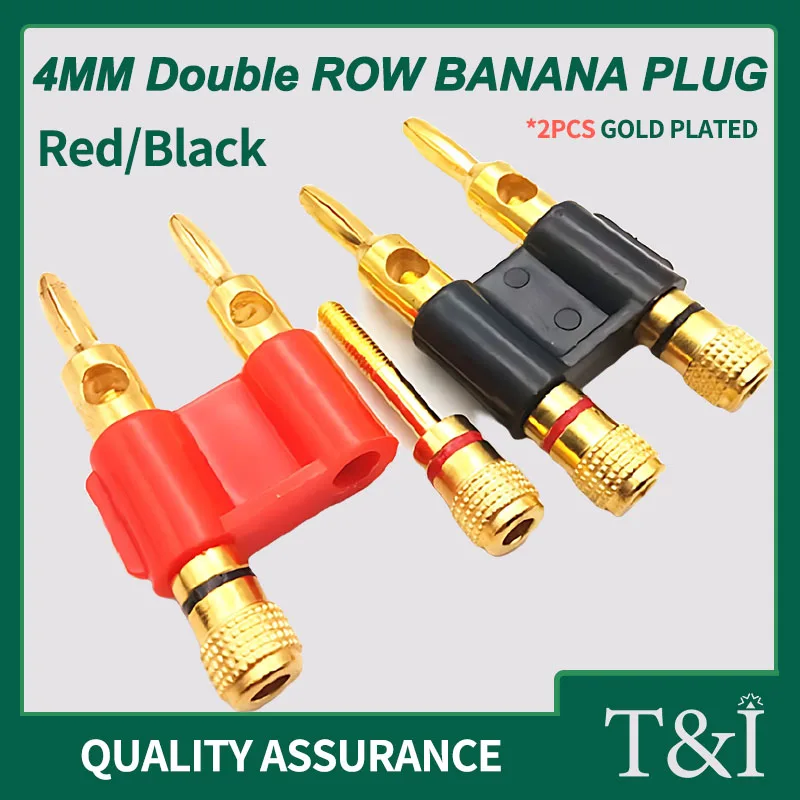 

4mm Double Row Dual Banana Plug - Pure Copper/ABS Gold-Plated Solder-Free Connector, 19mm Spacing, H-2051 Socket 2 PCS Red/Black