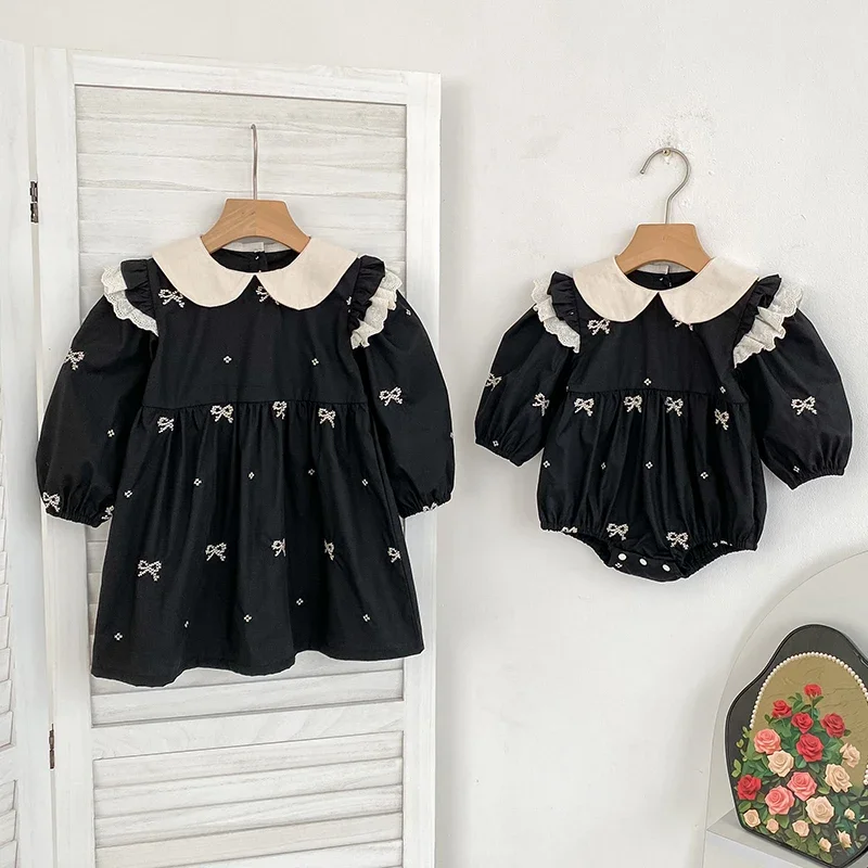 ربيع الأميرة فستان جديد طفلة ملابس شقيقة الملابس فراشة طوق طفلة بذلة ملابس الخريف فستان مطرز