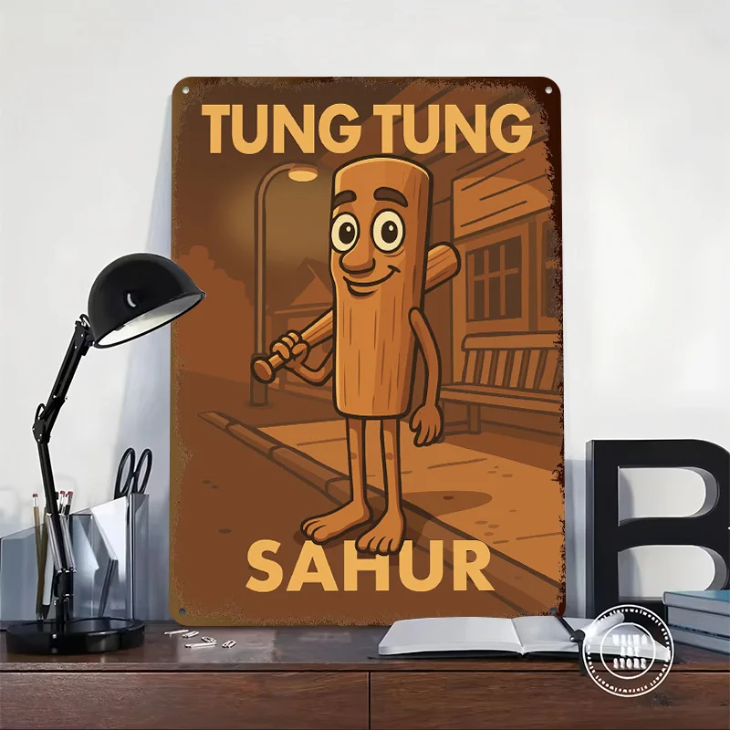 Tung Tung Sahur Italian Brainrot Personalized 3D Textured Metal Poster Wall Art Tinplate Sign for Article Decoration Room Decor