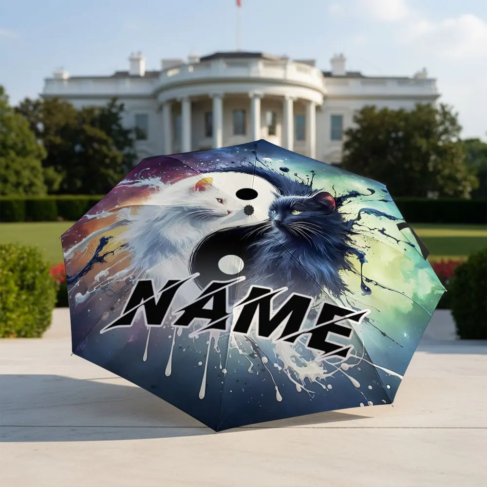 Custom Name umbrella, Mystic Yin Yang Cats Umbrella Design - Balance & Harmony Fashion Folding Umbrella for Sunny and Rainy