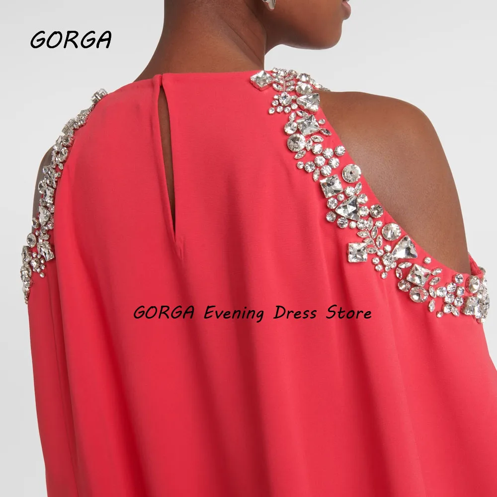 GORGA Simple Red Beading O-Neck A-LINE 2024 Slim Backless Crepe Ocassion Gown Floor-Length Evening Dressفستان سهرة نسائي