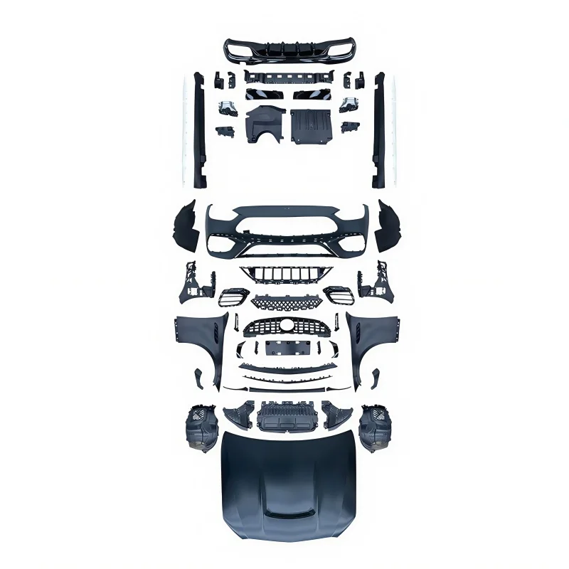 

Подходит для C-Class W206, модифицированный широкий корпус C63s, передний бампер, задний бампер, боковые юбки, объемный задний бампер