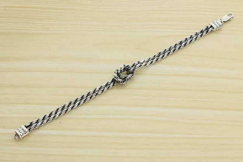 China-Chic Woven Silver Bracelet Men's Retro Fashion INS Small Couples Sterling Silver Hand Rope Concentric Knot Headwear Fashio