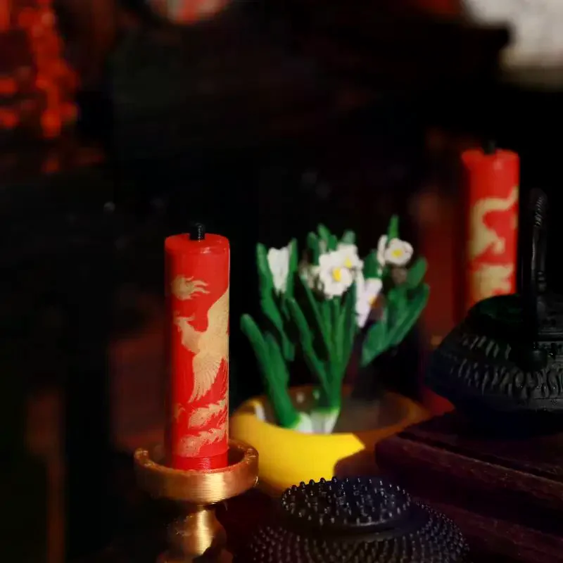 1 Pair Doll Accessories Playing House Scene Model 1:12 Scale Dollhouse Candle Holder Mini Dragon Phoenix Candlestick Kids Toy