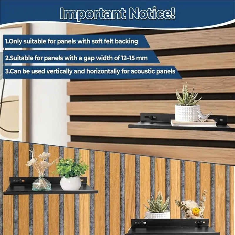 AB42-Acoustic Panel Slat Shelf, No Drill Wall Mount Storage Rack Fits For 0.5-0.6