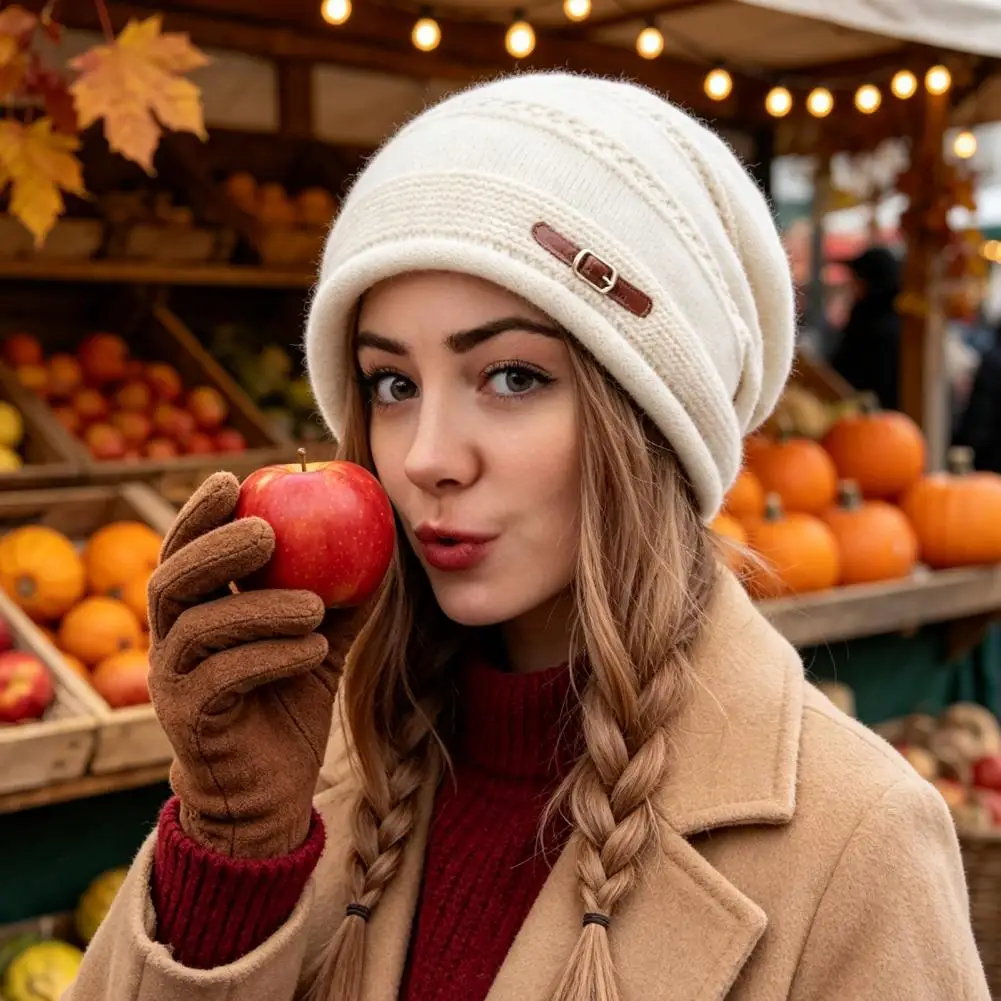 Velvet Lined Thermal Cap Winter Knitted Cap for Women Girls Thick Plush Lined Hat Warm Stylish Stacked for Weather for Winter