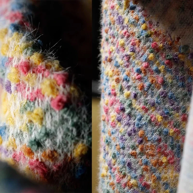 

Rainbow Candy Bean Plush Knitted Fabric Korean High Quality 3D Dots Autumn Winter Luxury Texture Woolen Coat DIY Clothing Fabric