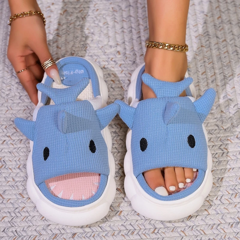 Women Cute Whale Fluffy Slippers Winter Kids Cartoon Cotton Slides Men Indoor Couple Warm Adults Plush Home Non-slip Thick Shoes