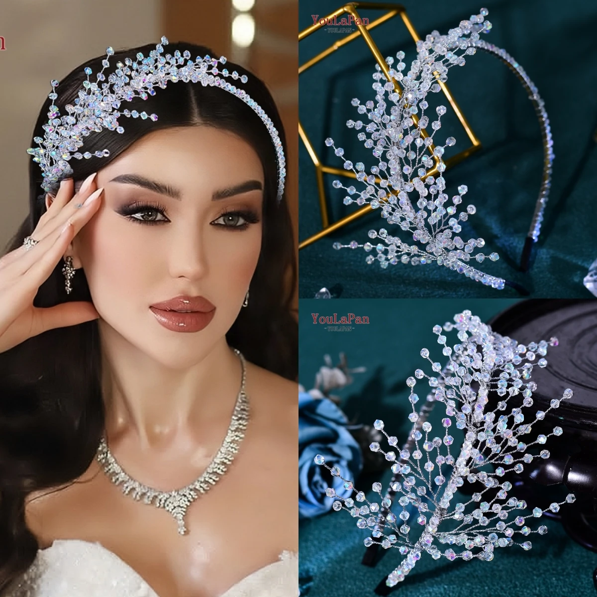 

YouLaPan Bride Crystal Hair Hoop Bridal Vintage Hair Accessories Wedding Hairband Dancing Party Crown Banquet Headband HP891