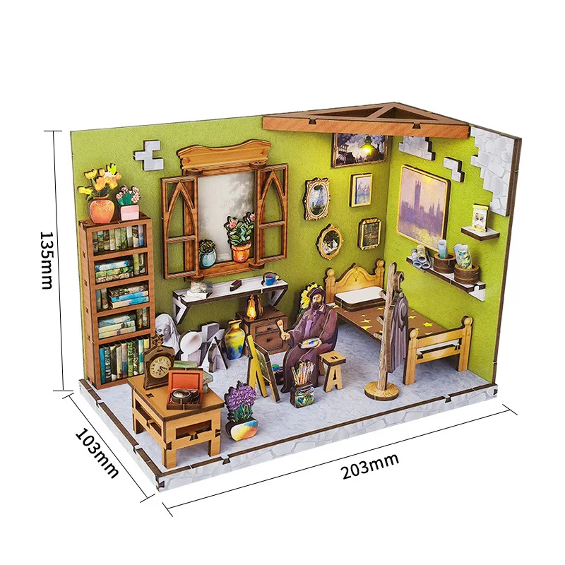 Kits de construcción en miniatura de madera DIY, casas de muñecas de estudio de Monet con muebles, Mini casas de muñecas para amigos, regalos de cumpleaños