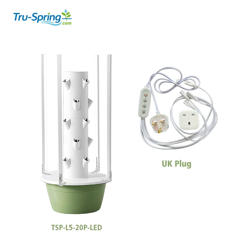 TSP-L5-20P-LED-UK Vertical Hydroponic For Tower Garden System With LED British Standard Plug Grow Indoor Vegetable
